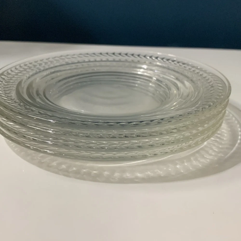Set of 4 Clear Glass 1970s Vintage Small Plates for Appetizers Bread & Butter